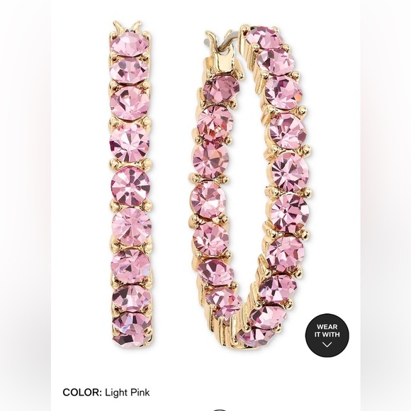 Crystal Station Medium Hoop Earrings, 1.1", Created for Macy's - Picture 2 of 3